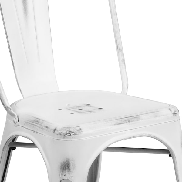 Flash Furniture Distressed White Metal Indoor-Outdoor Stackable Chair - 4-ET-3534-WH-GG