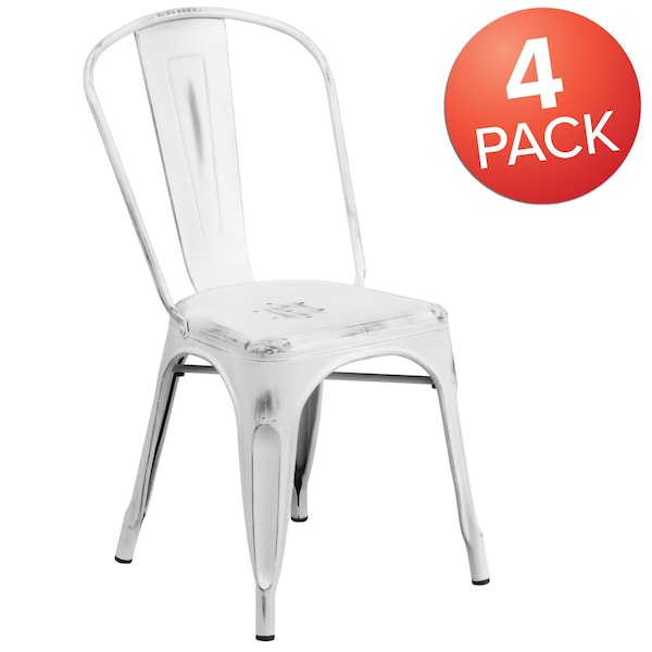 Flash Furniture Distressed White Metal Indoor-Outdoor Stackable Chair - 4-ET-3534-WH-GG