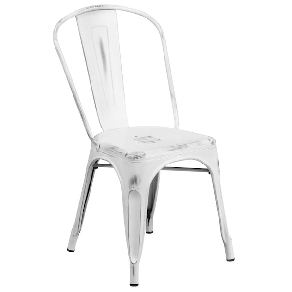 Flash Furniture Distressed White Metal Indoor-Outdoor Stackable Chair - 4-ET-3534-WH-GG
