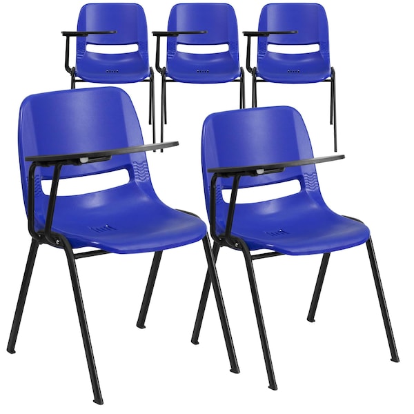 Flash Furniture Blue Ergonomic Shell Chair with Right Handed Flip-Up Tablet Arm - 5-RUT-EO1-BL-RTAB-GG