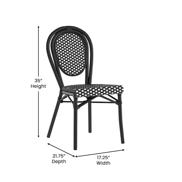 Flash Furniture Lourdes Thonet French Bistro Stacking Chair, Black and White PE Rattan and Black Alum Frame, 2PK - 2-SDA-AD642002S-BKWH-BK-GG
