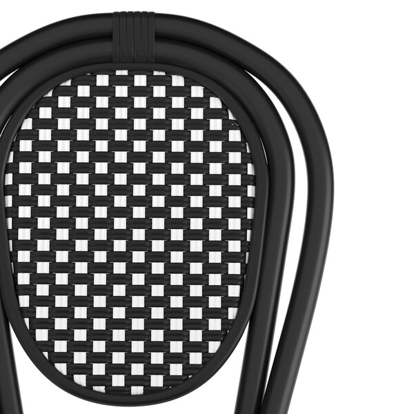 Flash Furniture Lourdes Thonet French Bistro Stacking Chair, Black and White PE Rattan and Black Aluminum Frame - SDA-AD642002S-BKWH-BK-GG