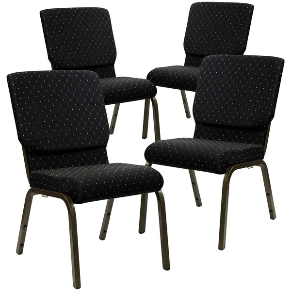 Flash Furniture 18.5"W Black Dot Fabric Stacking Church Chair, 4PK - 4-XU-CH-60096-BK-GG