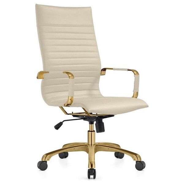 Leisuremod Harris High-Back Faux Leather Office Chair with Gold Frame, Tan - HOTG19TL