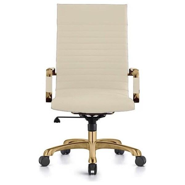 Leisuremod Harris High-Back Faux Leather Office Chair with Gold Frame, Tan - HOTG19TL