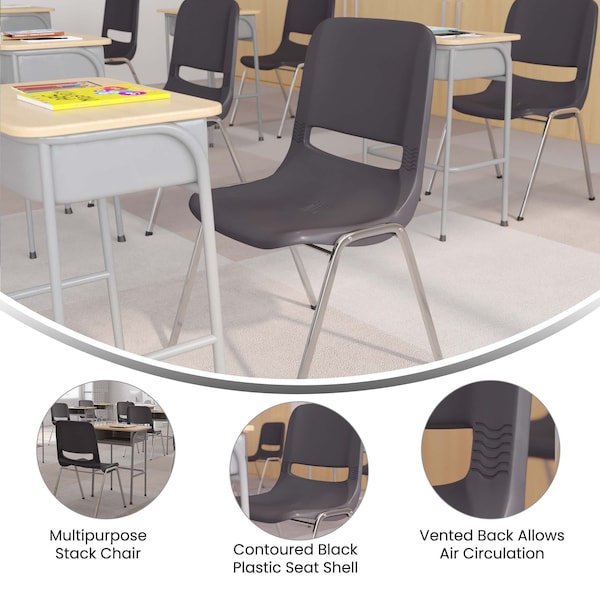 Flash Furniture 880 lb. Capacity Gray Stack Chair w/ Chrome Frame, 5PK - 5-RUT-18-GY-CHR-GG