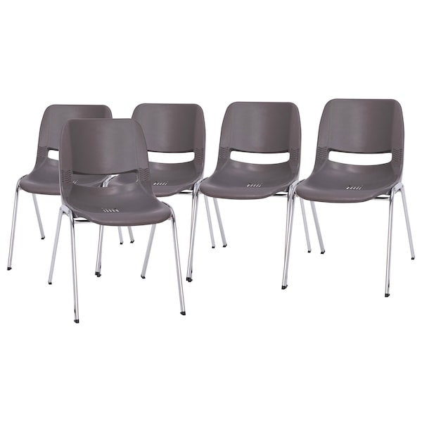 Flash Furniture 880 lb. Capacity Gray Stack Chair w/ Chrome Frame, 5PK - 5-RUT-18-GY-CHR-GG