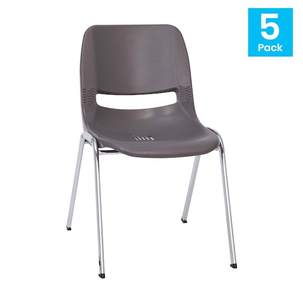 Flash Furniture 880 lb. Capacity Gray Stack Chair w/ Chrome Frame, 5PK - 5-RUT-18-GY-CHR-GG