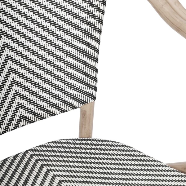 Flash Furniture Marseille French Bistro Stacking Chair w/Arms, Black/White Textilene and Bamboo Print Alum Frame - SDA-ADS642108-BLKWH-LTNAT-GG