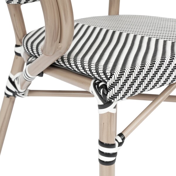 Flash Furniture Marseille French Bistro Stacking Chair w/Arms, Black/White Textilene and Bamboo Print Alum Frame - SDA-ADS642108-BLKWH-LTNAT-GG
