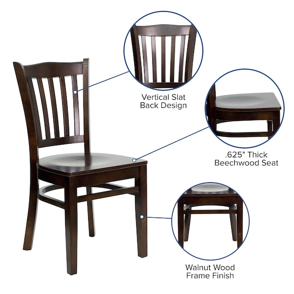 Flash Furniture Hercules Restaurant Chair, 17-1/2 in W 20-3/4" L 34-1/2" H, Fixed, Beech Wood Seat - XU-DGW0008VRT-WAL-GG