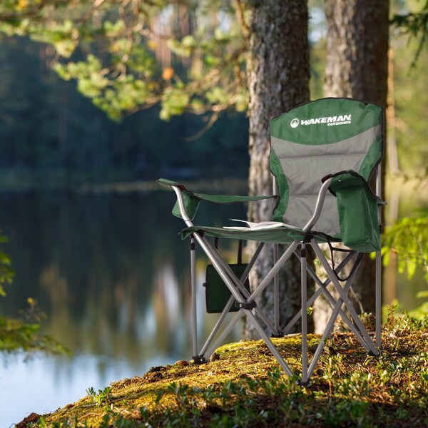 Wakeman Oversized Camping Chair - Heavy Duty Folding Chair with Cooler & Carry Bag by Wakeman Green - 75-CMP1126