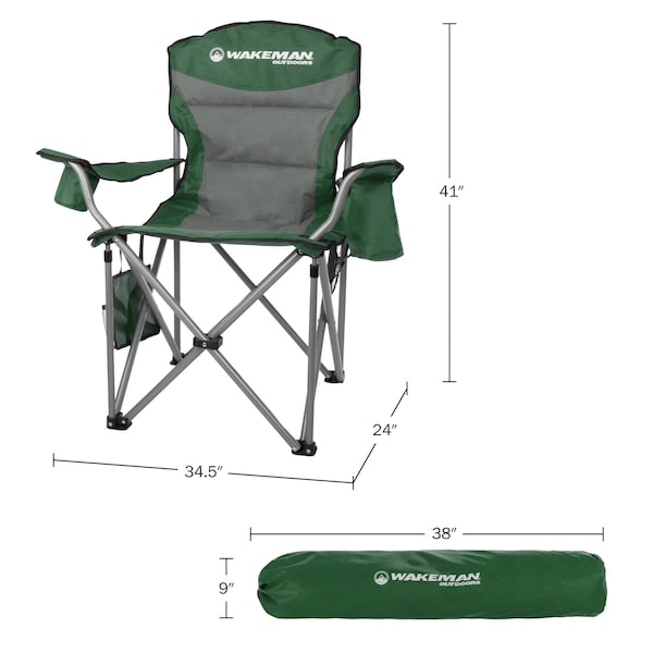 Wakeman Oversized Camping Chair - Heavy Duty Folding Chair with Cooler & Carry Bag by Wakeman Green - 75-CMP1126