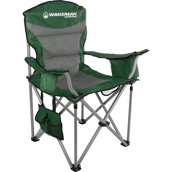 Wakeman Oversized Camping Chair - Heavy Duty Folding Chair with Cooler & Carry Bag by Wakeman Green - 75-CMP1126