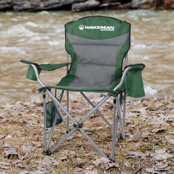 Wakeman Oversized Camping Chair - Heavy Duty Folding Chair with Cooler & Carry Bag by Wakeman Green - 75-CMP1126
