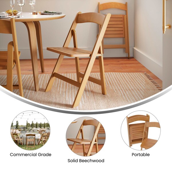 Flash Furniture Holden Commercial Grade Oak Solid Wood Folding Dining Chair - ZH-8005-3-OAK-GG