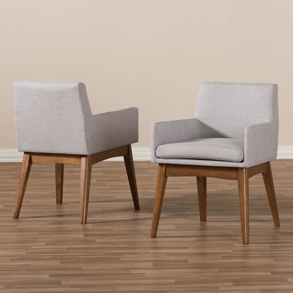 Baxton Studio Nexus Walnut Wood Finishing Greyish Beige Dining Armchair, PK2 - 140-7589