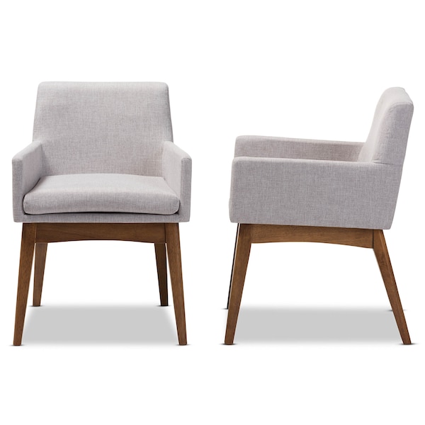 Baxton Studio Nexus Walnut Wood Finishing Greyish Beige Dining Armchair, PK2 - 140-7589