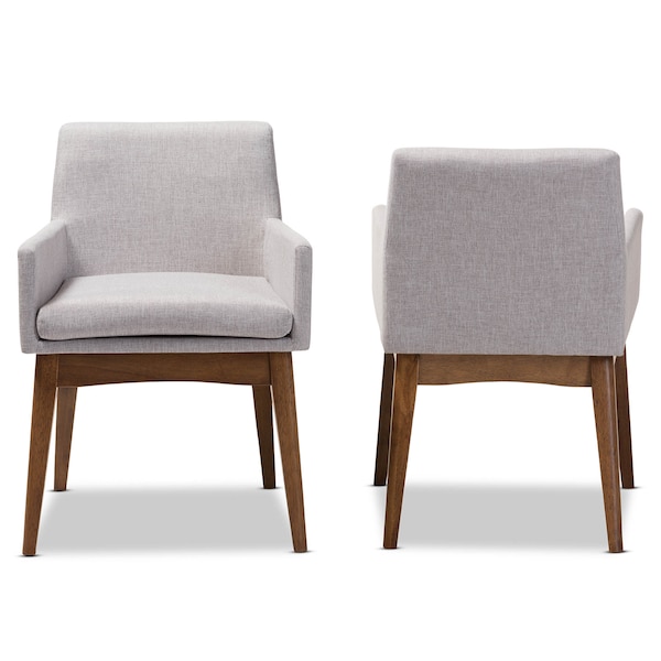 Baxton Studio Nexus Walnut Wood Finishing Greyish Beige Dining Armchair, PK2 - 140-7589