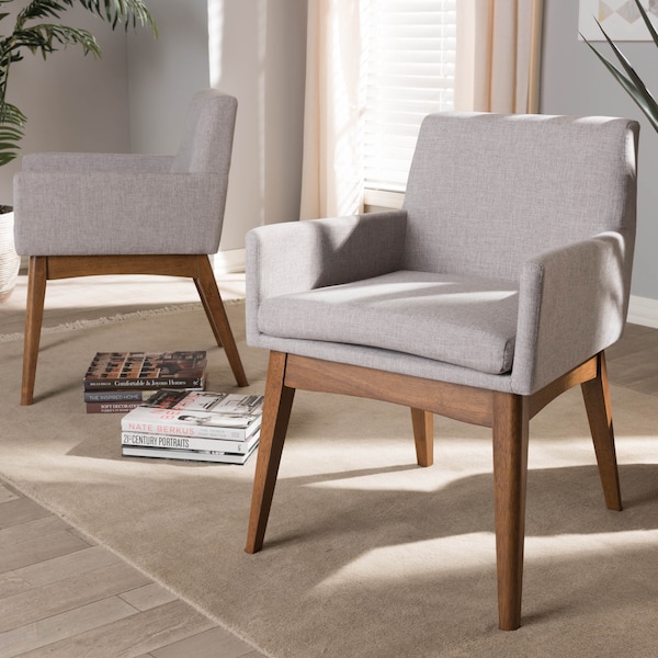 Baxton Studio Nexus Walnut Wood Finishing Greyish Beige Dining Armchair, PK2 - 140-7589