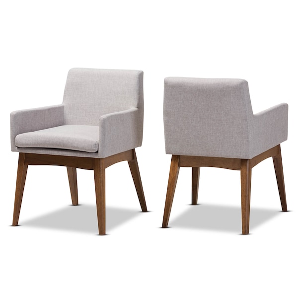 Baxton Studio Nexus Walnut Wood Finishing Greyish Beige Dining Armchair, PK2 - 140-7589