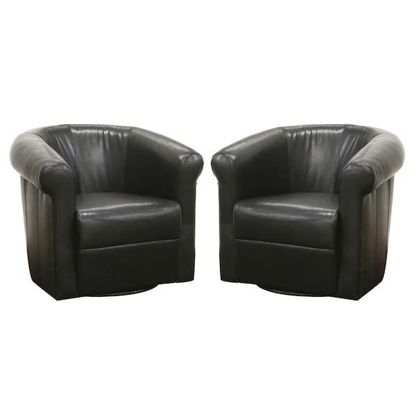 Baxton Studio Julian Black Brown Faux Leather Club Chair With 360 Degree Swivel - 50-3458