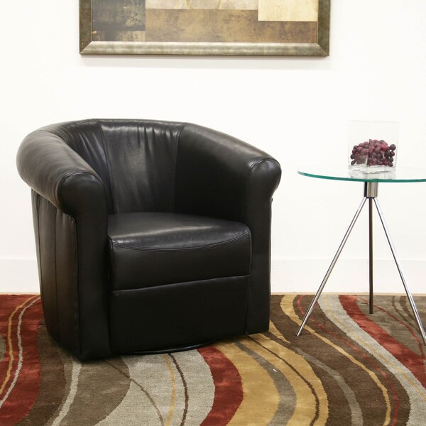 Baxton Studio Julian Black Brown Faux Leather Club Chair With 360 Degree Swivel - 50-3458
