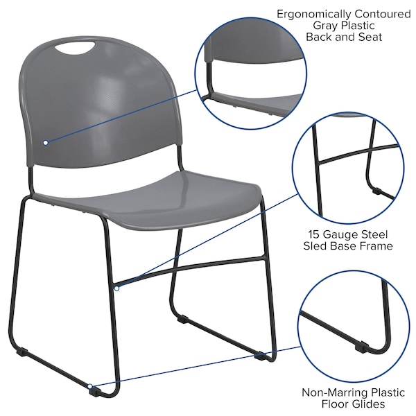 Flash Furniture Gray Stack Chair-Black Frame - 5-RUT-188-GY-GG