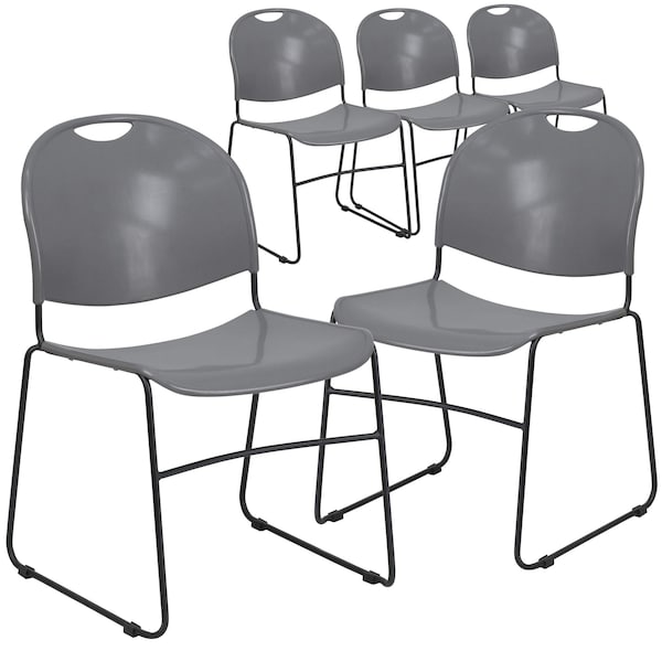 Flash Furniture Gray Stack Chair-Black Frame - 5-RUT-188-GY-GG