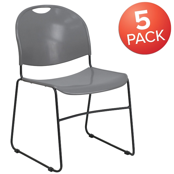 Flash Furniture Gray Stack Chair-Black Frame - 5-RUT-188-GY-GG