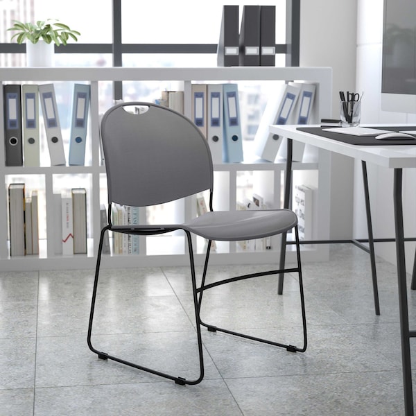 Flash Furniture Gray Stack Chair-Black Frame - 5-RUT-188-GY-GG