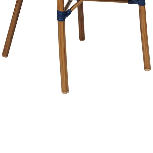 Flash Furniture Bordeaux French Bistro Stacking Chair w/Arms, Navy and White PE Rattan and Bamboo Print Alum Frame - SDA-ADS642142-NVYWH-NAT-GG