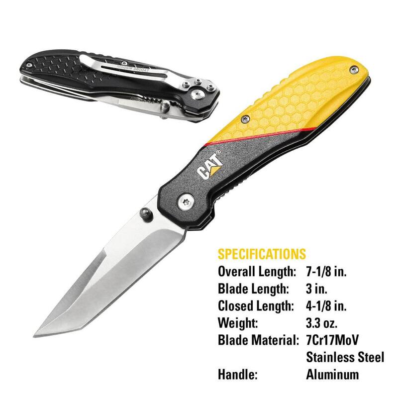 CAT 3 in. Stainless Steel Straight Edge Tanto Folding Knife - 980047
