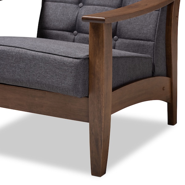 Baxton Studio Larsen Mid-Century Gray Upholstered Walnut Wood Lounge Chair - 153-9162