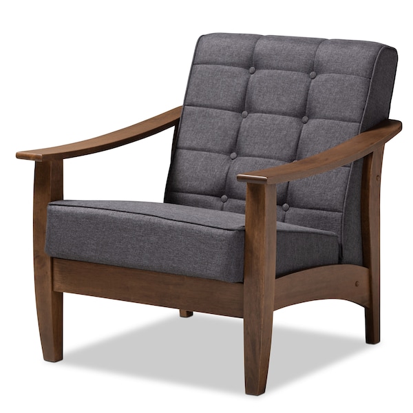Baxton Studio Larsen Mid-Century Gray Upholstered Walnut Wood Lounge Chair - 153-9162