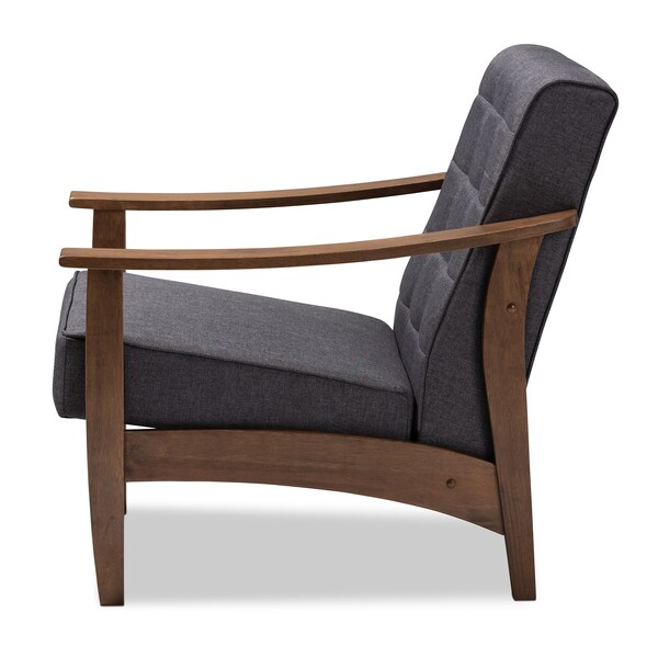 Baxton Studio Larsen Mid-Century Gray Upholstered Walnut Wood Lounge Chair - 153-9162