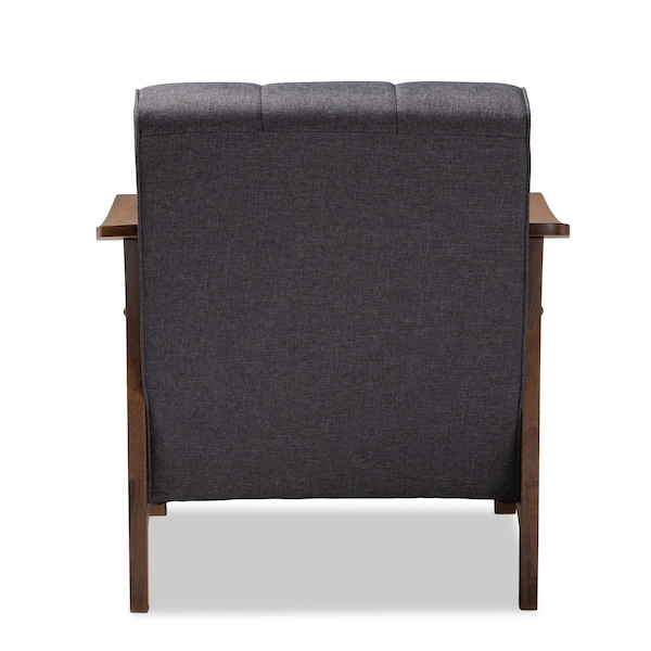 Baxton Studio Larsen Mid-Century Gray Upholstered Walnut Wood Lounge Chair - 153-9162