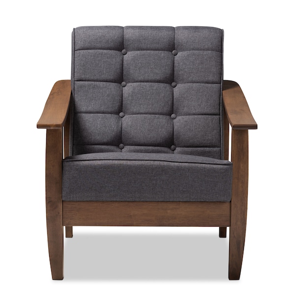 Baxton Studio Larsen Mid-Century Gray Upholstered Walnut Wood Lounge Chair - 153-9162