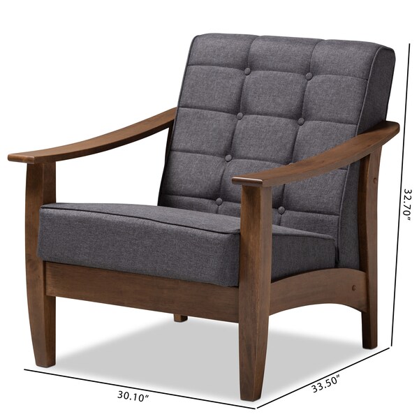 Baxton Studio Larsen Mid-Century Gray Upholstered Walnut Wood Lounge Chair - 153-9162