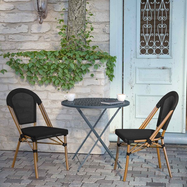 Flash Furniture Black French Bistro Stacking Chair - SDA-AD642107-BK-NAT-GG