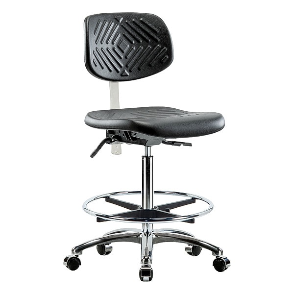 Zoro Select Clean Room Chair Ergonomic Chair, No Arms, 24-1/2" to 34-3/4" Height, Polyurethane, Black - BR-NCR-PHBCH-CR-T0-A0-CF-CC-BLK
