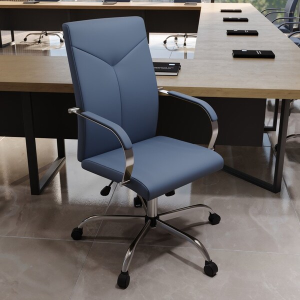 Leisuremod Sonora Modern High-Back Leather Office Chair, Navy Blue - SO19BUL