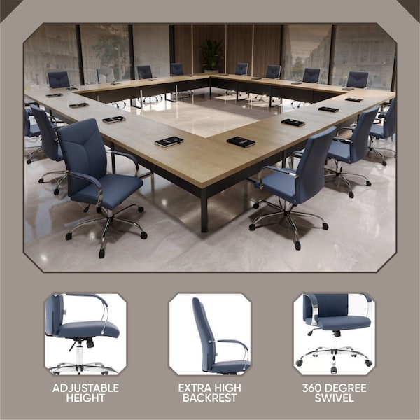 Leisuremod Sonora Modern High-Back Leather Office Chair, Navy Blue - SO19BUL