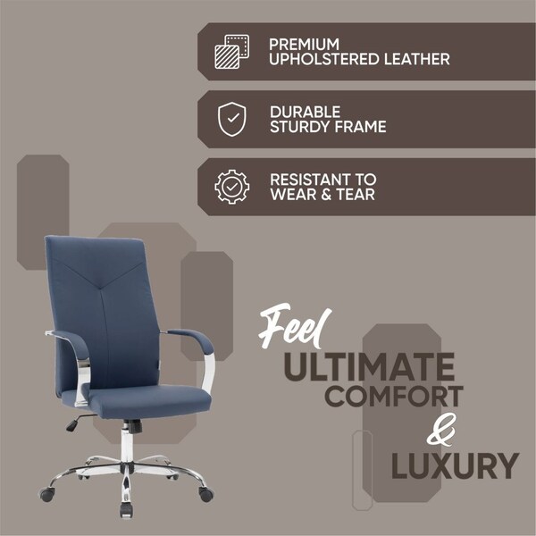 Leisuremod Sonora Modern High-Back Leather Office Chair, Navy Blue - SO19BUL