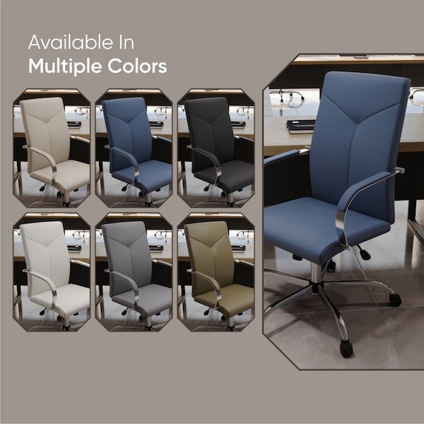 Leisuremod Sonora Modern High-Back Leather Office Chair, Navy Blue - SO19BUL