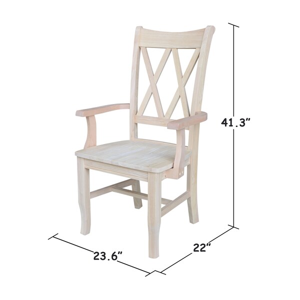 International Concepts Double X-Back Chair with Arms, Unfinished - CI-20A