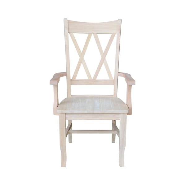 International Concepts Double X-Back Chair with Arms, Unfinished - CI-20A