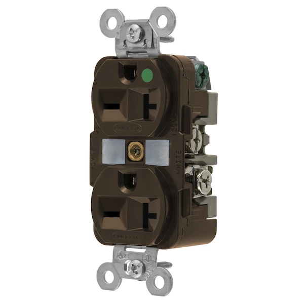 Hubbell Wiring Device-Kellems Straight Blade Devices, Receptacles, Duplex, Hospital Grade, 2-Pole 3-Wire Grounding, 20A 250V, 6-20R, Brown, Single Pack - HBL8400