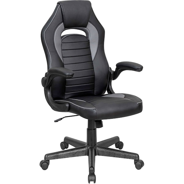 Global Industrial Racing/Gaming Chair, Mid Back, Synthetic Leather, Black/Gray - 695854GY