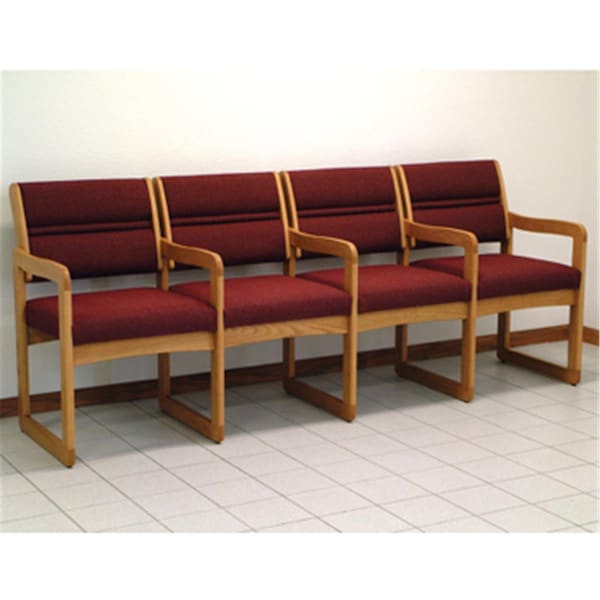 Wooden Mallet Valley Four Seat Chair with Center Arms in Medium Oak - Cabernet Burgundy - DW1-4MOCB